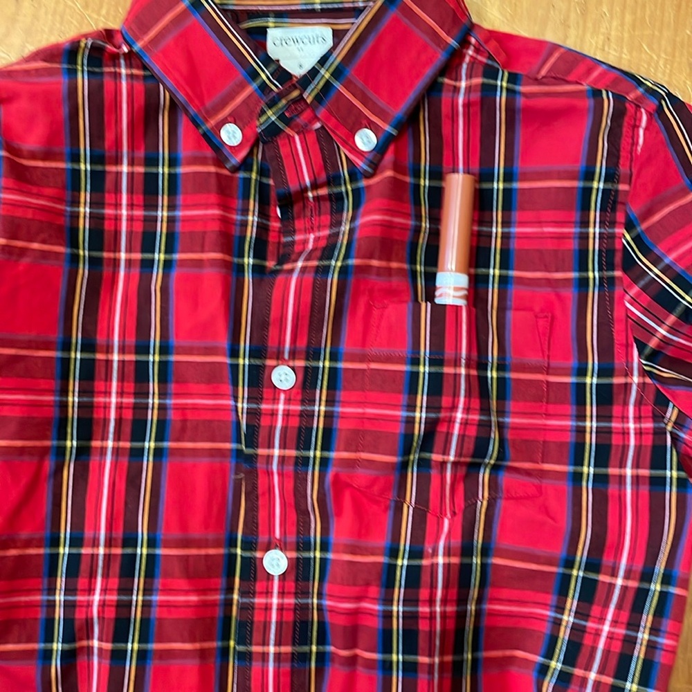 Crewcuts Shirt J Crew Boys Tartan Paid Button Down Poplin Red Black Size 8 Boy - Picture 5 of 7